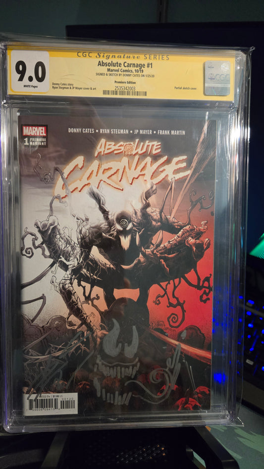 Absolute Carnage #1 , CGC 9.0 w/ Verified Signature and Remark by Donny Cates